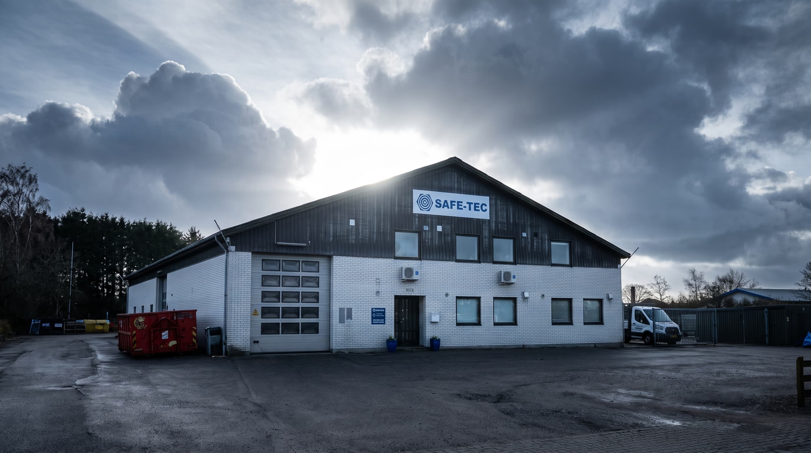 Industrial building with Safe-Tec signage on the gable